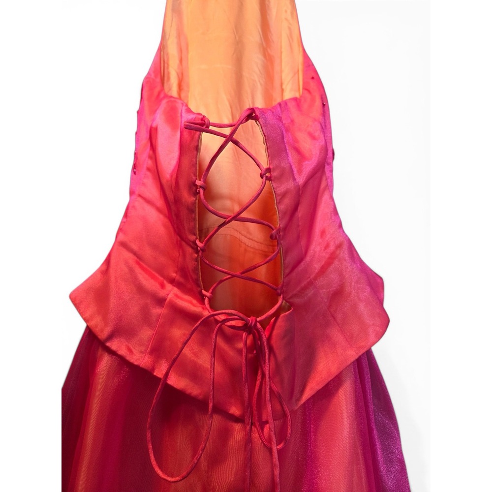 Niki by Niki Livas Formal Gown 6 Pink Orange Womens Beaded Halter Corset Back - Picture 9 of 10